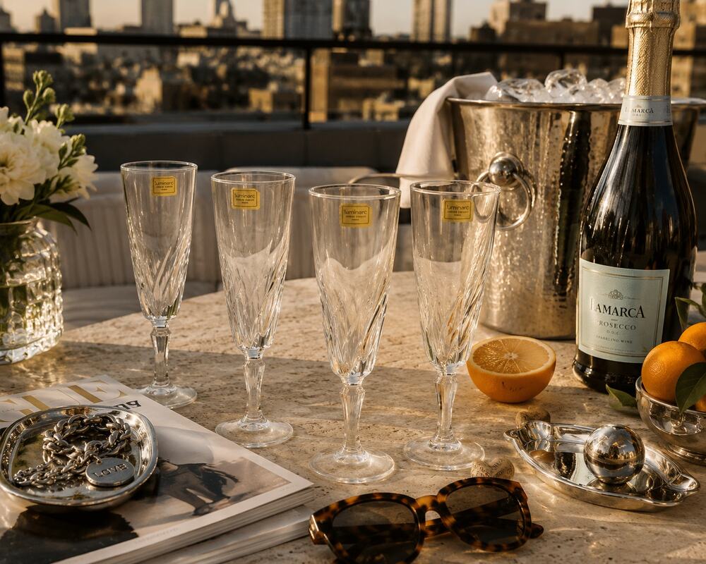 Vintage Luminarc France Champagne Flutes Set of 4 Crystal Look Glasses